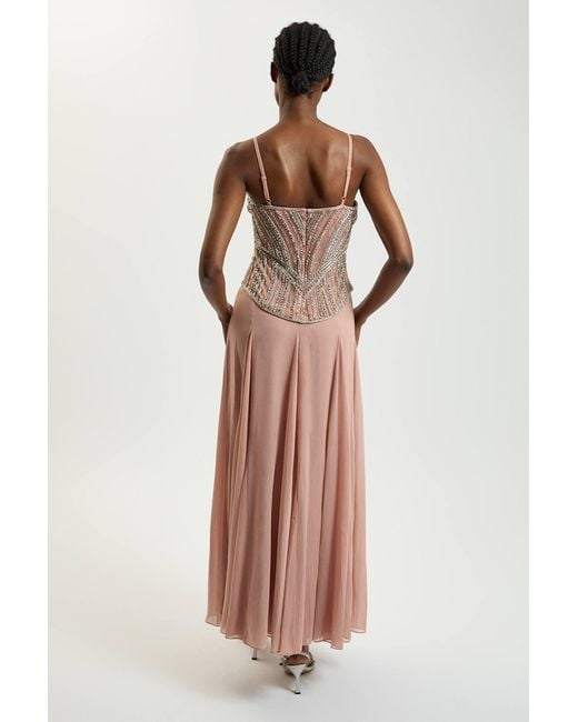 Karen Millen Pink Petite Crystal Corset Maxi Dress