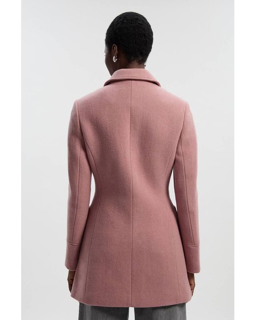 Karen Millen Pink Wool Knot Detail Buckle Front Tailored Midi Coat