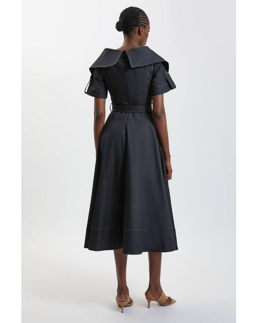 Karen Millen Blue Tailored Denim Trench Belted Full Skirted Midi Dress