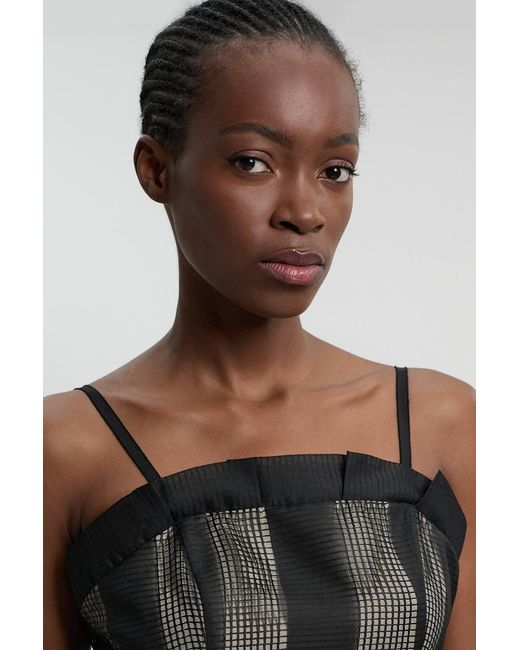 Karen Millen Black Textured Organza Mix Asymmetric Top
