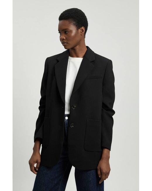 Karen Millen Black Compact Stretch Ruched Sleeve Detail Single Breasted Blazer