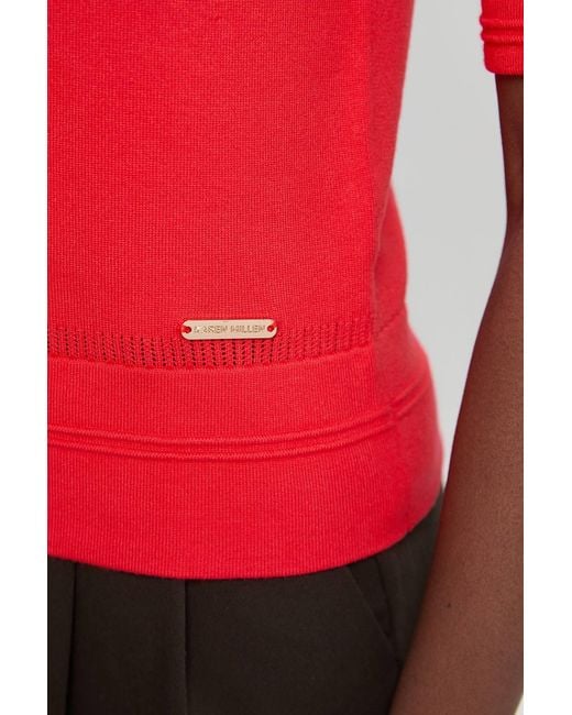 Karen Millen Red Viscose Blend Knitted Short Sleeve Cardigan Sweater