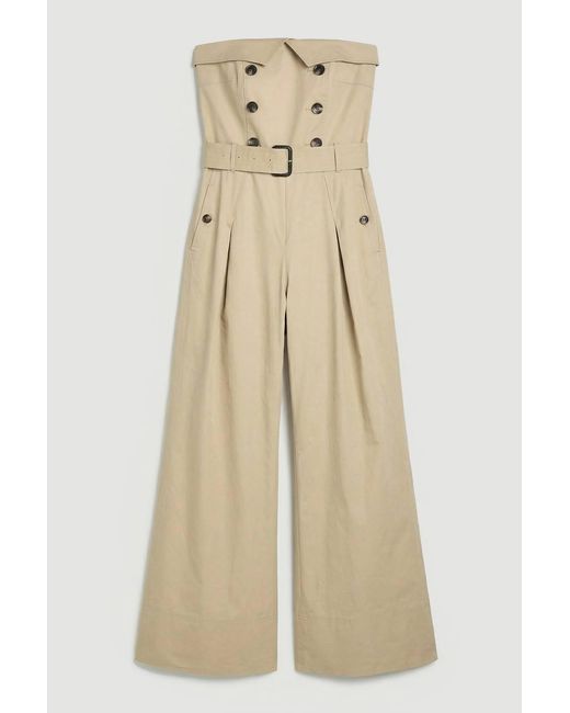 Karen Millen Brown Tailored Cotton Trench Bandeau Jumpsuit