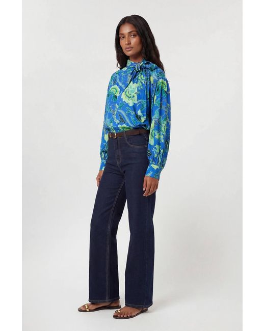 Karen Millen Blue Viscose Woven Stripe Contrast Floral Blouse