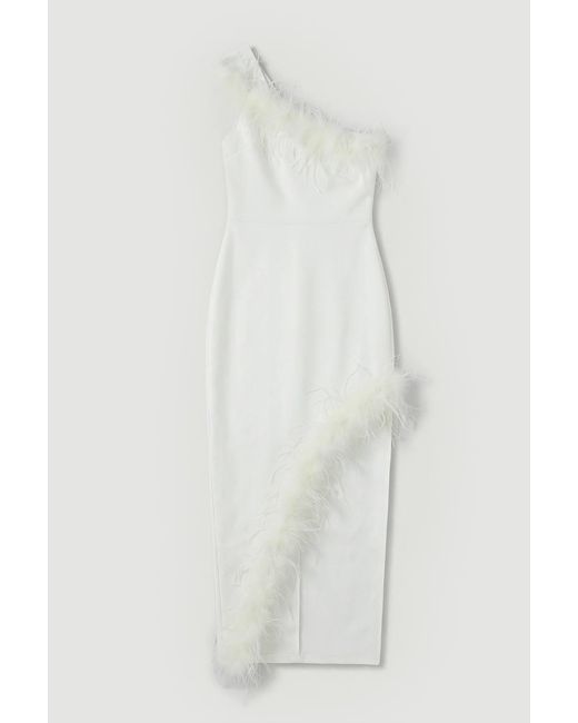 Karen Millen White Feather Figure Form Bandage Knit Maxi Dress