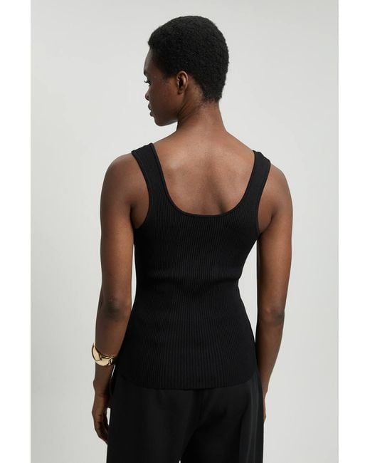 Karen Millen Black Viscose Blend Rib Knit Square Neck Vest