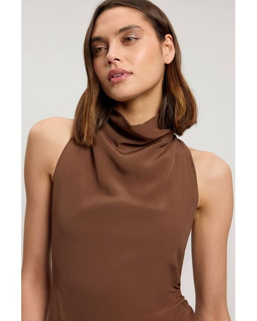 Karen Millen Gray Satin Viscose Drape Cowl Neck Maxi Dress