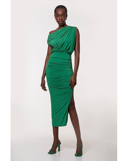Karen Millen Green Jersey Crepe Asymmetric Neckline Maxi Dress