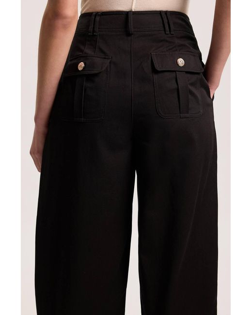 Karen Millen Black Cotton Utility Button Detail Barrel Leg Trouser