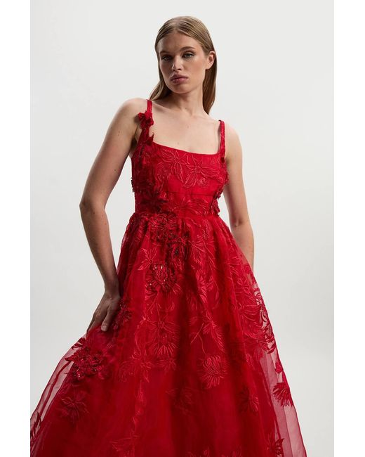Karen Millen Archive Embroidered Applique Organdie Woven Prom Dress