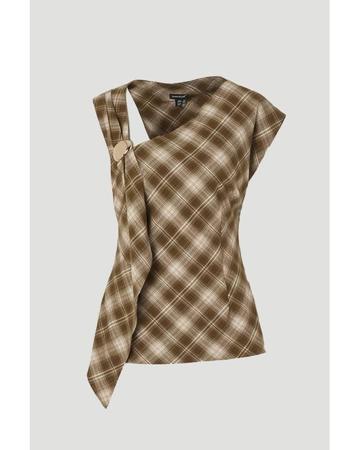 Karen Millen Green Plus Size Tailored Check Trim Detail Sleeveless Top