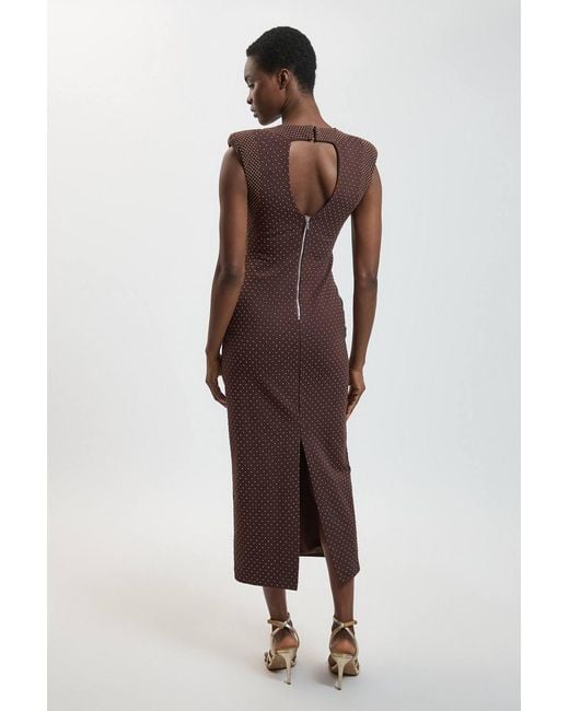 Karen Millen Brown Studded Ponte Jersey Midi Dress