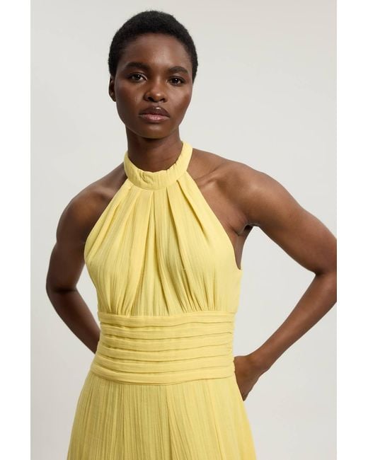 Karen Millen Yellow Double Cloth Halterneck Midi Dress