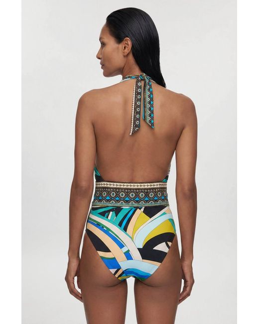 Karen Millen Blue Placement Print Swimsuit