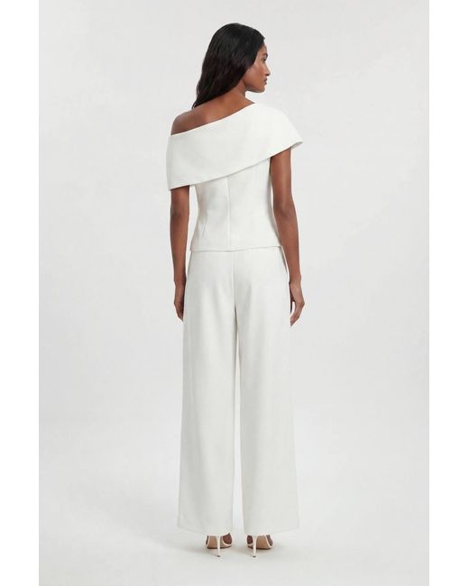 Karen Millen White Compact Viscose Stretch Tailored Wide Leg Trouser