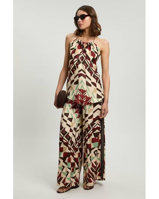 Karen Millen White Satin Viscose Geo Print Trouser