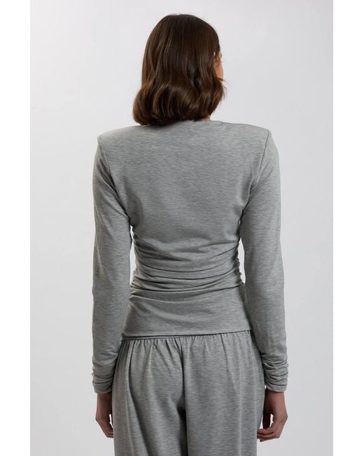 Karen Millen Gray Strong Shoulder Viscose Jersey Top