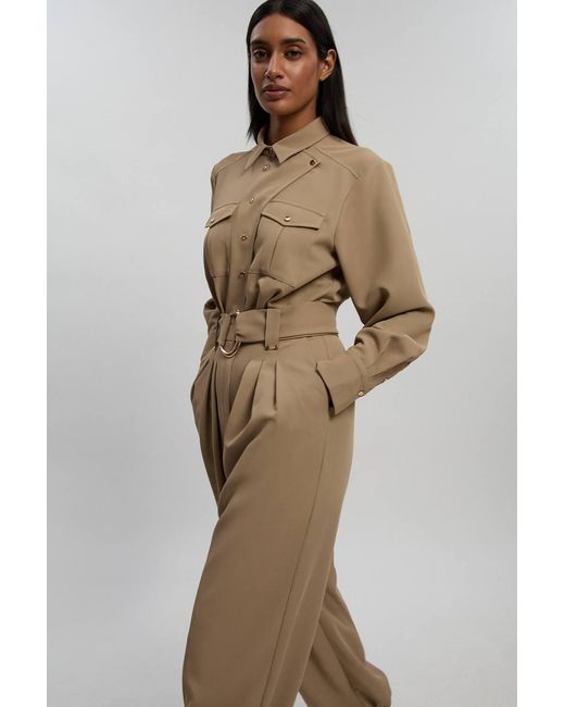 Karen Millen Natural Utility Detail Cuffed Woven Jumpsuit