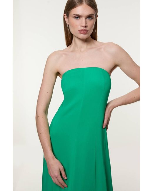 Karen Millen Green Premium Bonded Viscose Crepe Detachable Cape Woven Maxi Dress