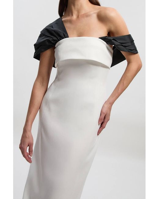 Karen Millen White Clean Tailored Taffeta Mix Contrast Drama Sleeve Maxi Dress
