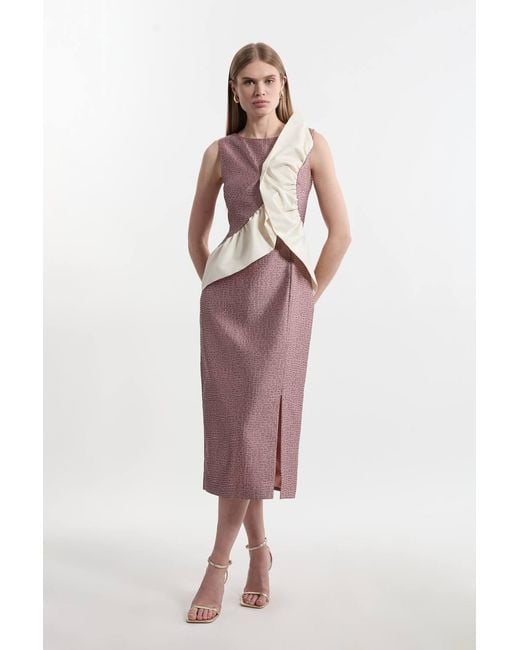 Karen Millen Petite Textured Tailored Contrast Taffeta Ruffle Maxi Dress