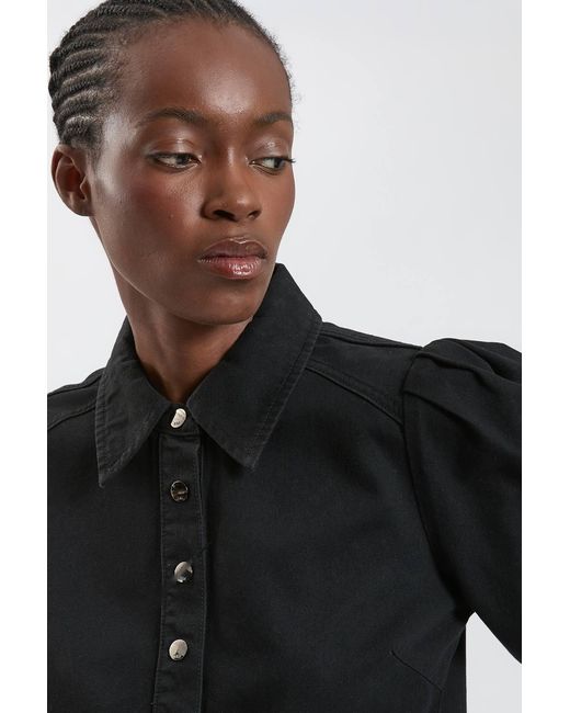Karen Millen Black Denim Cut Out Collared Shirt