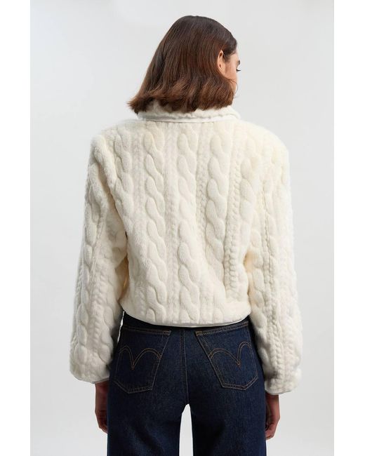 Karen Millen Natural Textured Faux Fur Tailored Coat