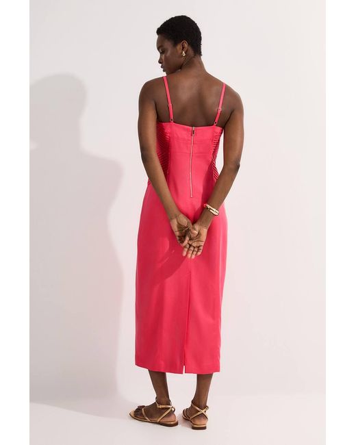 Karen Millen Premium Linen Pintuck Detail Pencil Tailored Midi Dress