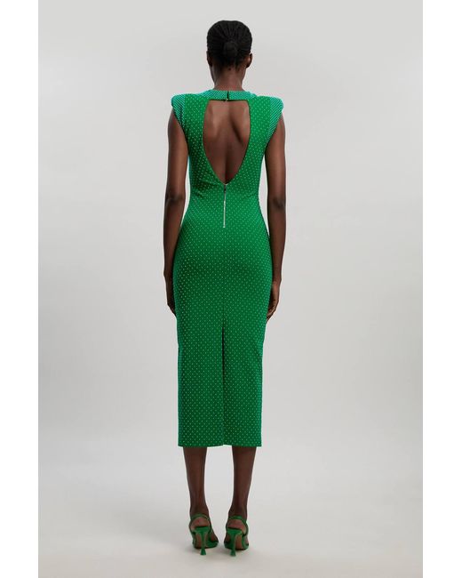 Karen Millen Green Studded Ponte Jersey Midi Dress