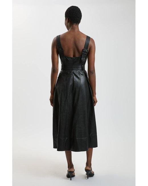 Karen Millen Black Faux Leather Trench Midi Dress