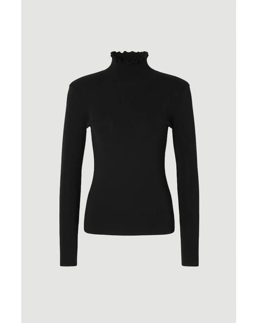 Karen Millen Black Slinky Drape Knit Power Shoulder Funnel Neck Top