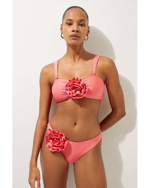 Karen Millen Red Rosette Detail Bandeau Bikini Top