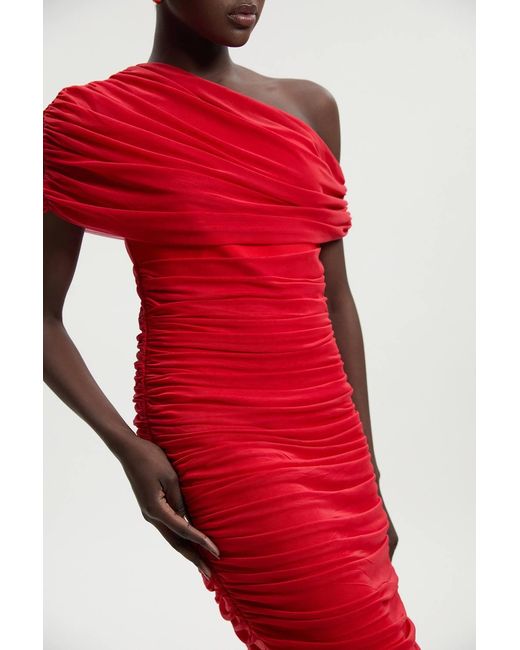 Karen Millen Bandage Mesh Gathered Asymmetric Neck Knitted Maxi Dress