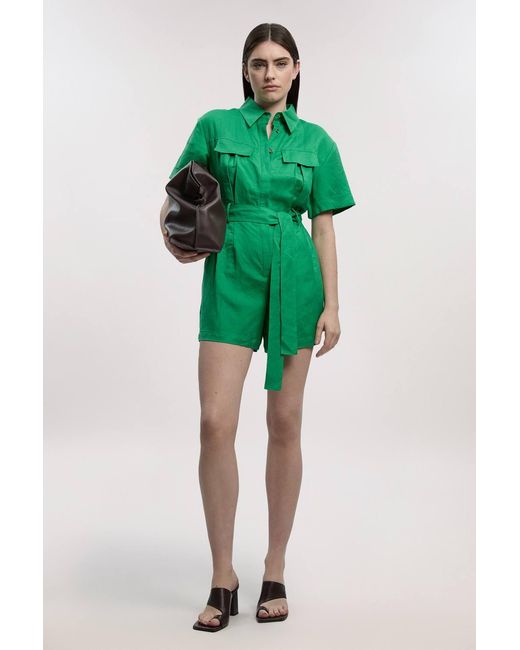 Karen Millen Green Viscose Linen Woven Belted Playsuit