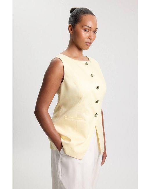 Karen Millen Natural Plus Size Tailored Linen Statement Button Front Waistcoat