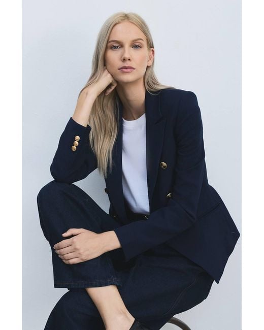 Karen Millen Blue Petite Forever Tailored Button Military Blazer