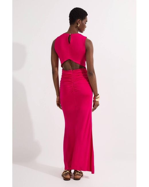Karen Millen Pink Premium Stretch Crepe Jersey Maxi Dress