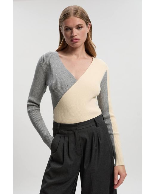 Karen Millen Natural Soft Rib Wrap Front Knitted Jumper