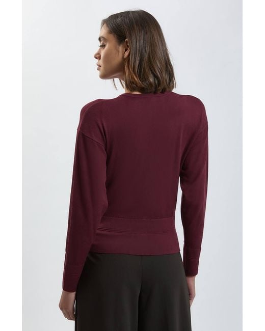 Karen Millen Purple Forever Viscose Blend Knitted Stitch Detail Balloon Sleeve Cardigan Sweater