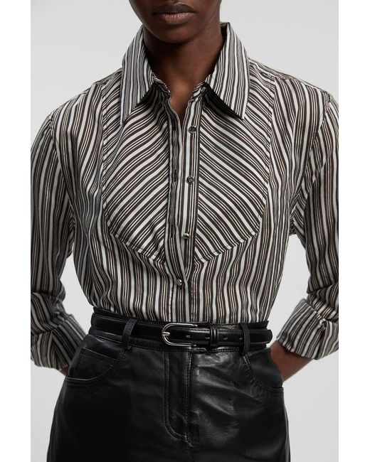 Karen Millen Gray Poplin Stripe Bib Woven Shirt