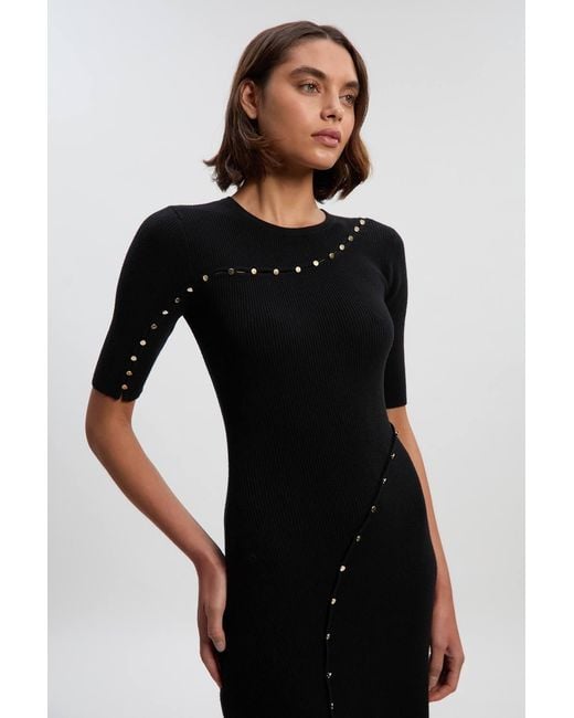 Karen Millen Black Viscose Blend Cut Out Trim Detail Knit Midi Dress