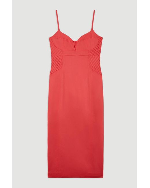 Karen Millen Premium Linen Pintuck Detail Pencil Tailored Midi Dress
