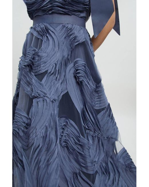 Karen Millen Blue Textured Ruffle Woven Midi Prom Dress