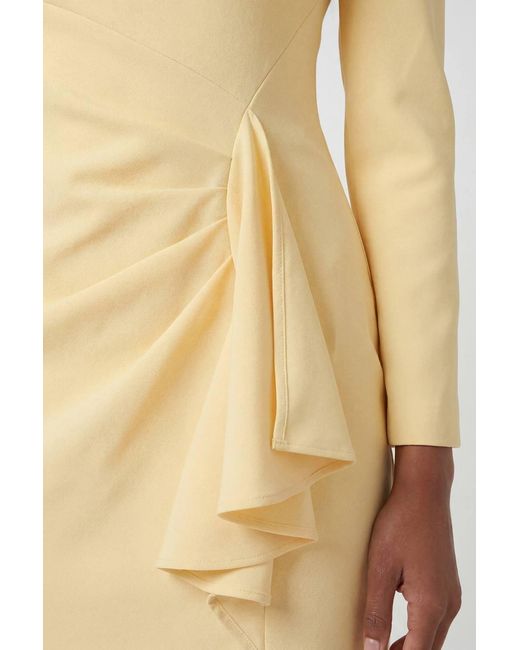 Karen Millen Natural Compact Stretch Asymmetric Neckline Draped Midi Dress