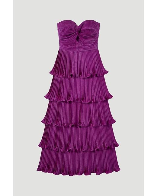 Karen Millen Purple Pleated Tiered Maxi Dress