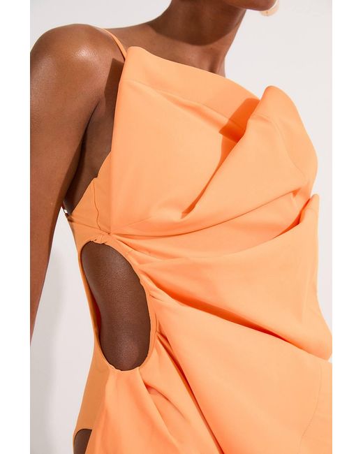 Karen Millen Orange Drama Ruffle Strappy High Leg Swimsuit