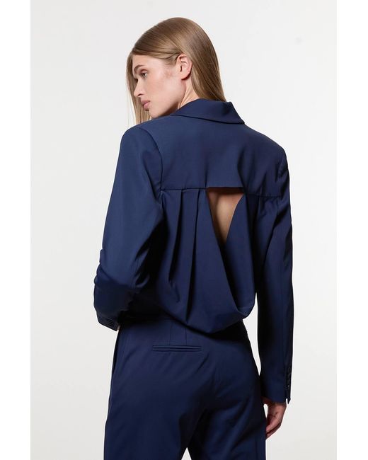 Karen Millen Blue Digital Ophelia Polished Tailored Cowl Back Single Breasted Blazer