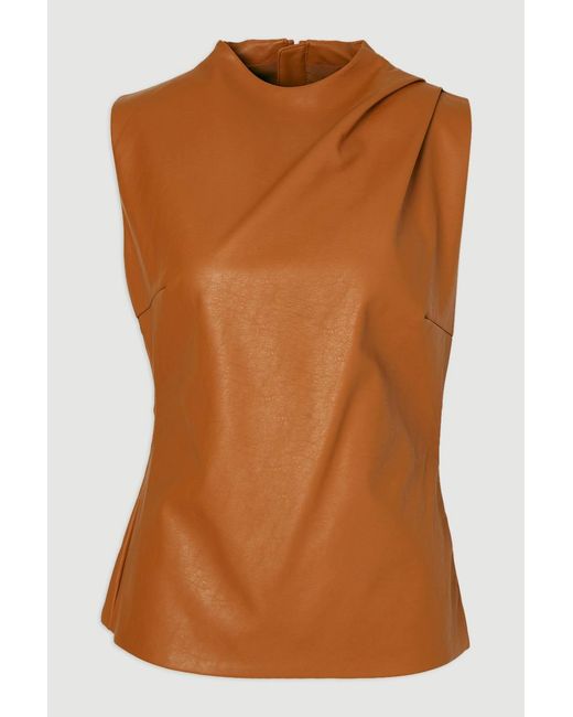 Karen Millen Brown Faux Leather Drape Sleeveless Top