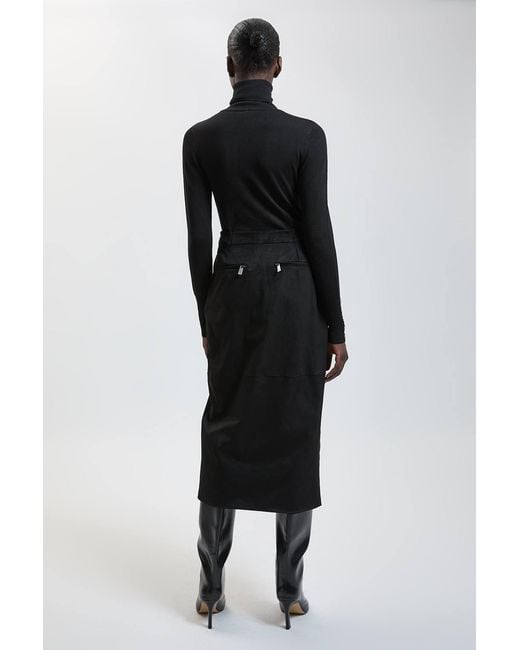 Karen Millen Black Faux Leather Midi Pencil Skirt
