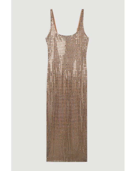Karen Millen Natural Premium Crystal Embellished Midi Dress